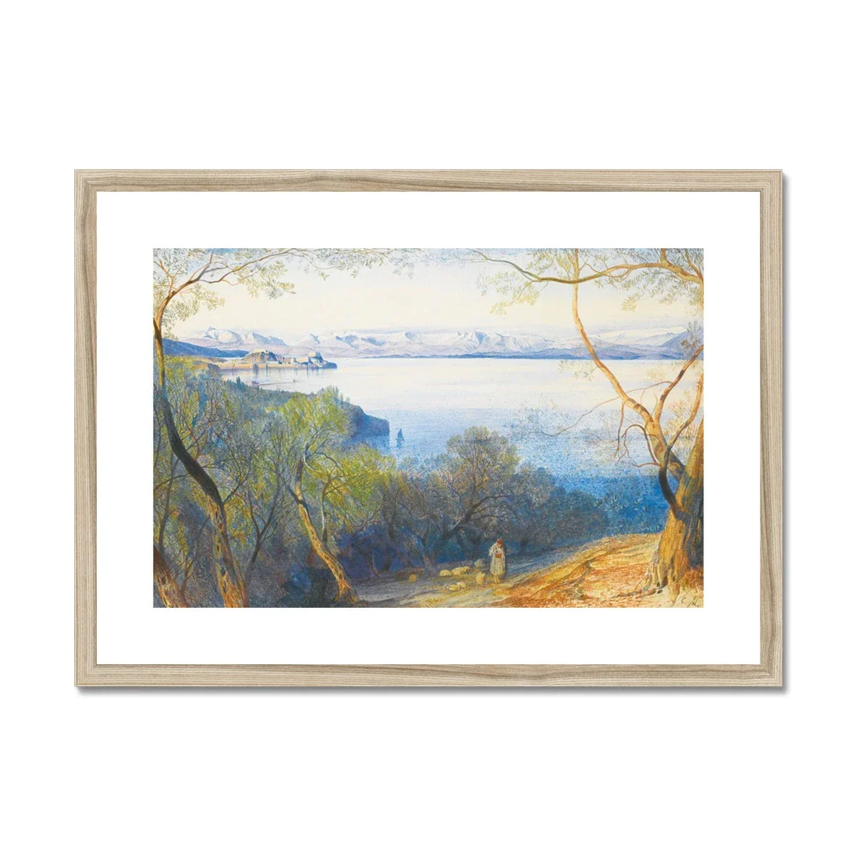 A Distant View of the Citadel, Corfu, by Edward Lear. Greece Artwork Framed Open Edition Art Print. Greek Art Gallery Historic Art Print - Image 3