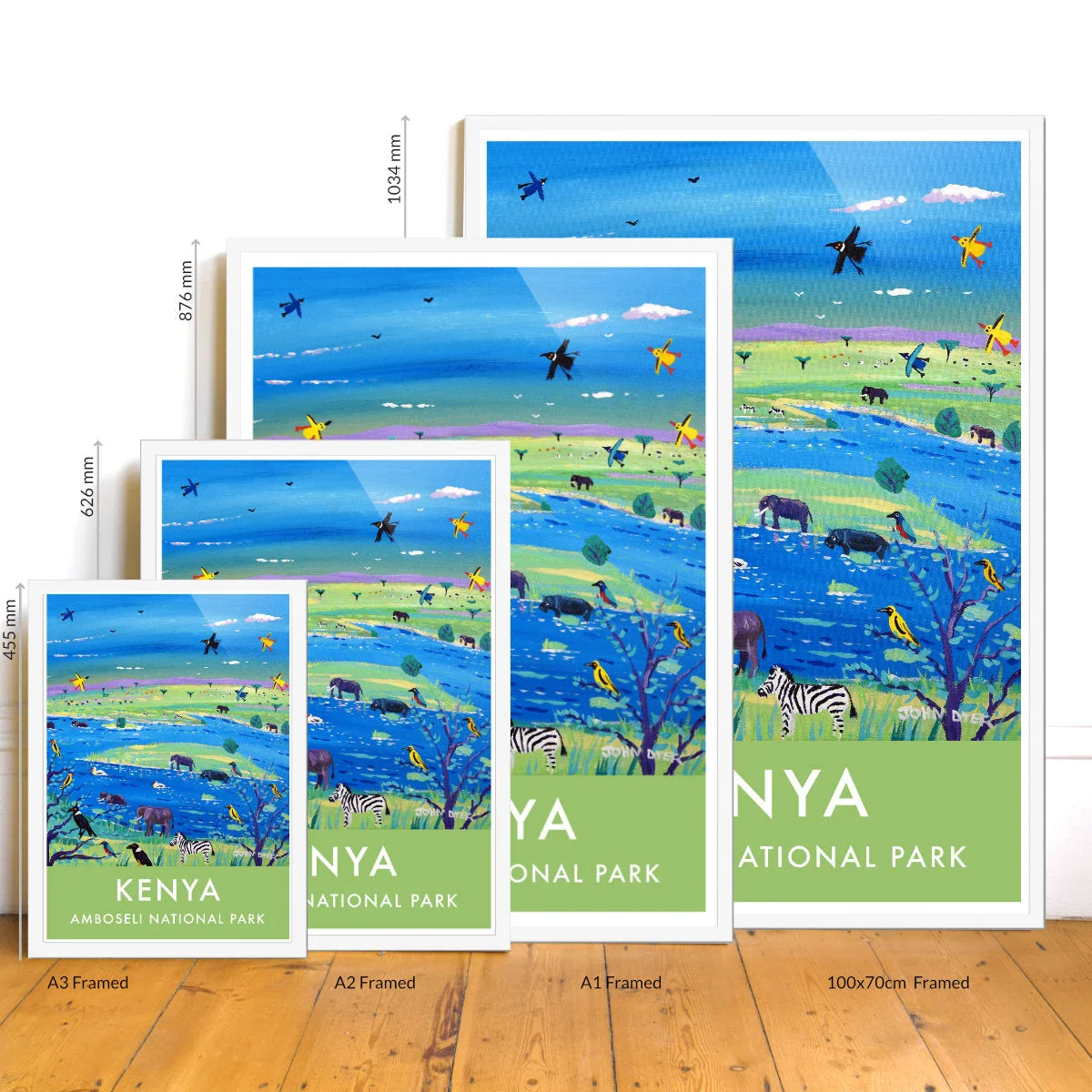 African Art Wall Art Poster Print by John Dyer. Savannah Wildlife Safari Elephants, Kenya. Animal Art Prints - Image 3