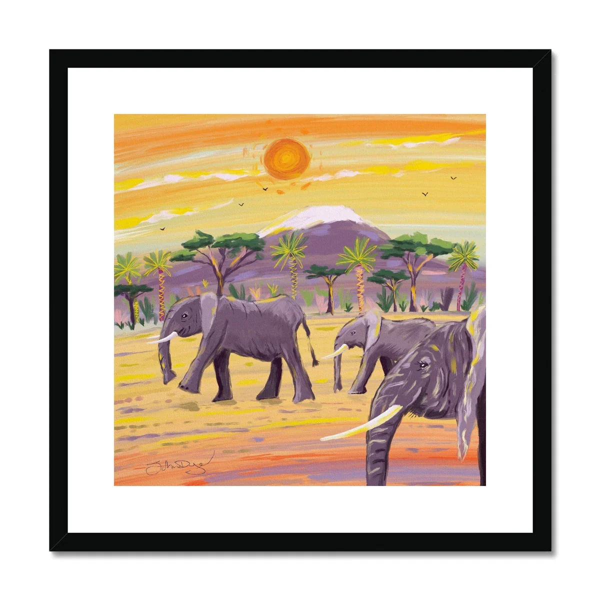 John Dyer Sunset African Elephants, Framed Open Edition Fine Art Print. Animal Art Prints - Image 2