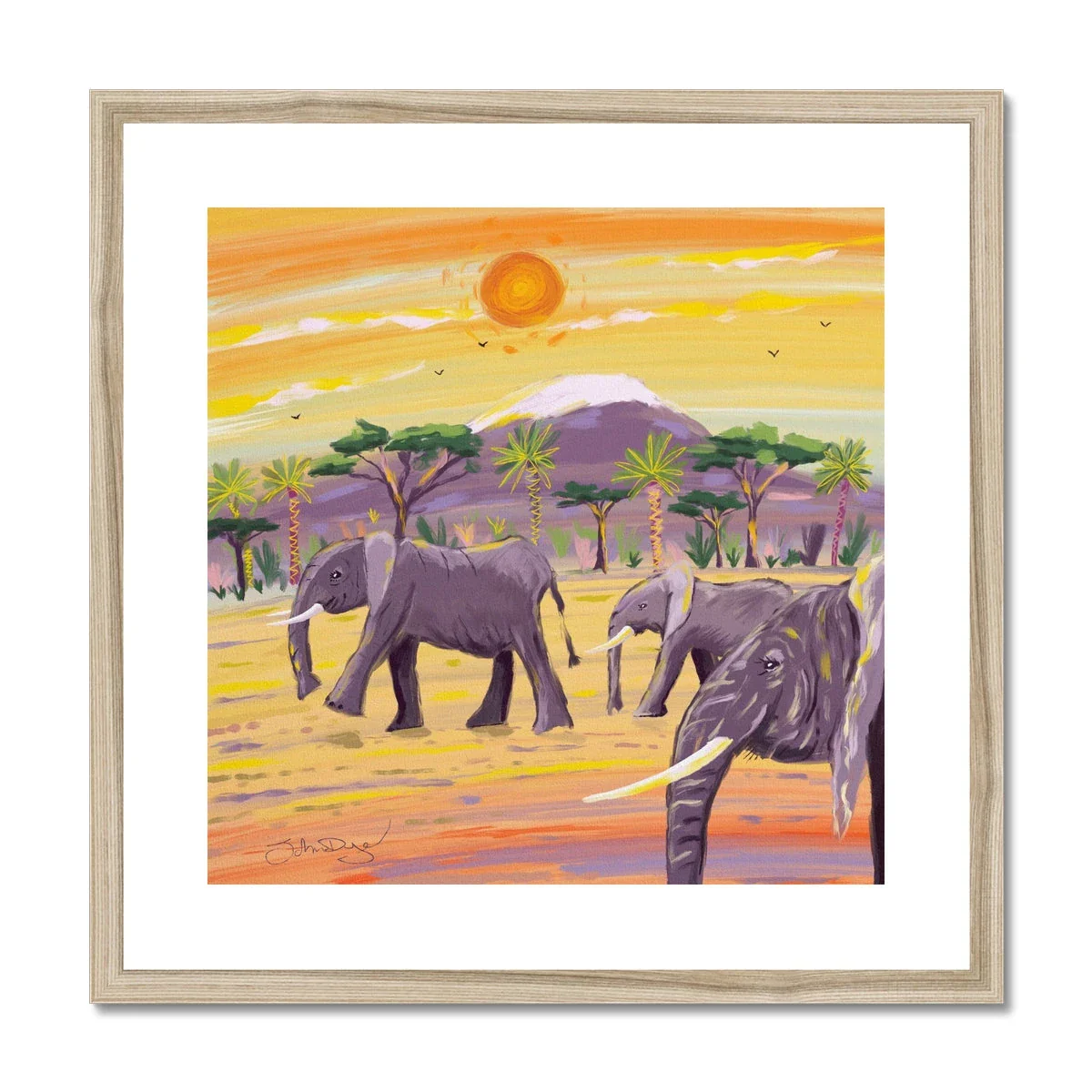 John Dyer Sunset African Elephants, Framed Open Edition Fine Art Print. Animal Art Prints - Image 3
