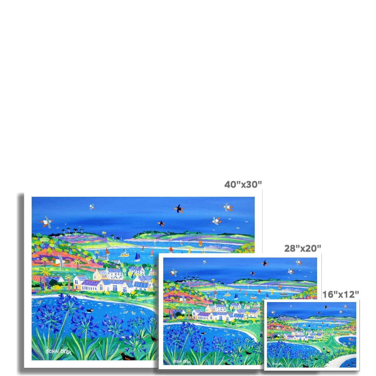 John Dyer Fine Art Beach Print. Open Edition Cornish Art Print. 'Agapanthus Days at Hell Bay, Bryher'. Cornwall Art Gallery - Image 3