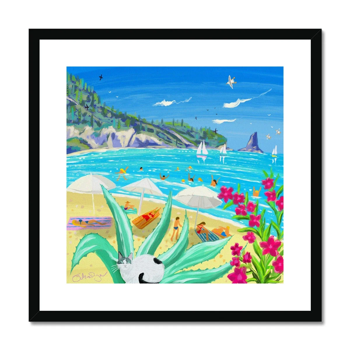 John Dyer Greece Artwork. Framed Open Edition Art Print. 'Beachside Bliss in Corfu, Greece'. Greek Art Gallery - Image 2