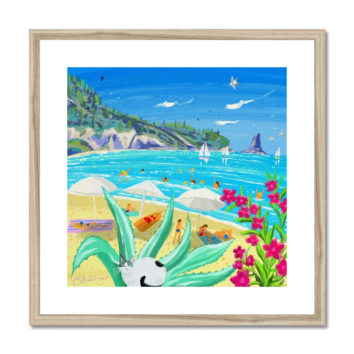 John Dyer Greece Artwork. Framed Open Edition Art Print. 'Beachside Bliss in Corfu, Greece'. Greek Art Gallery - Image 3