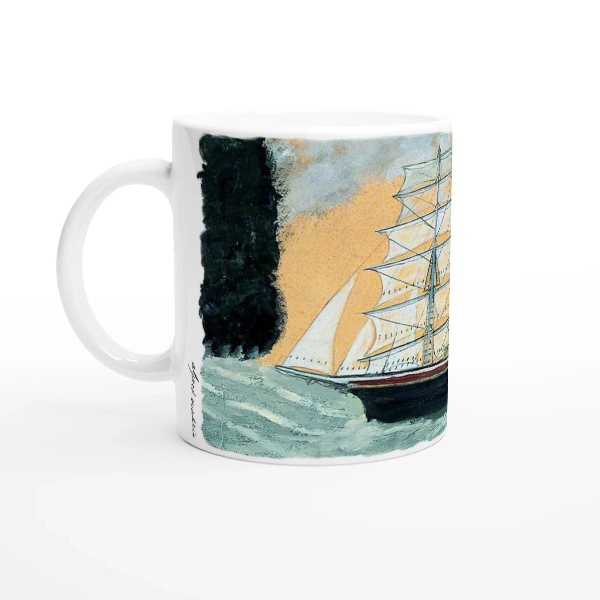 Alfred Wallis Ceramic Cornish Historical Art Masterpiece Art Mug. 'Headland with Two Three-Masters'