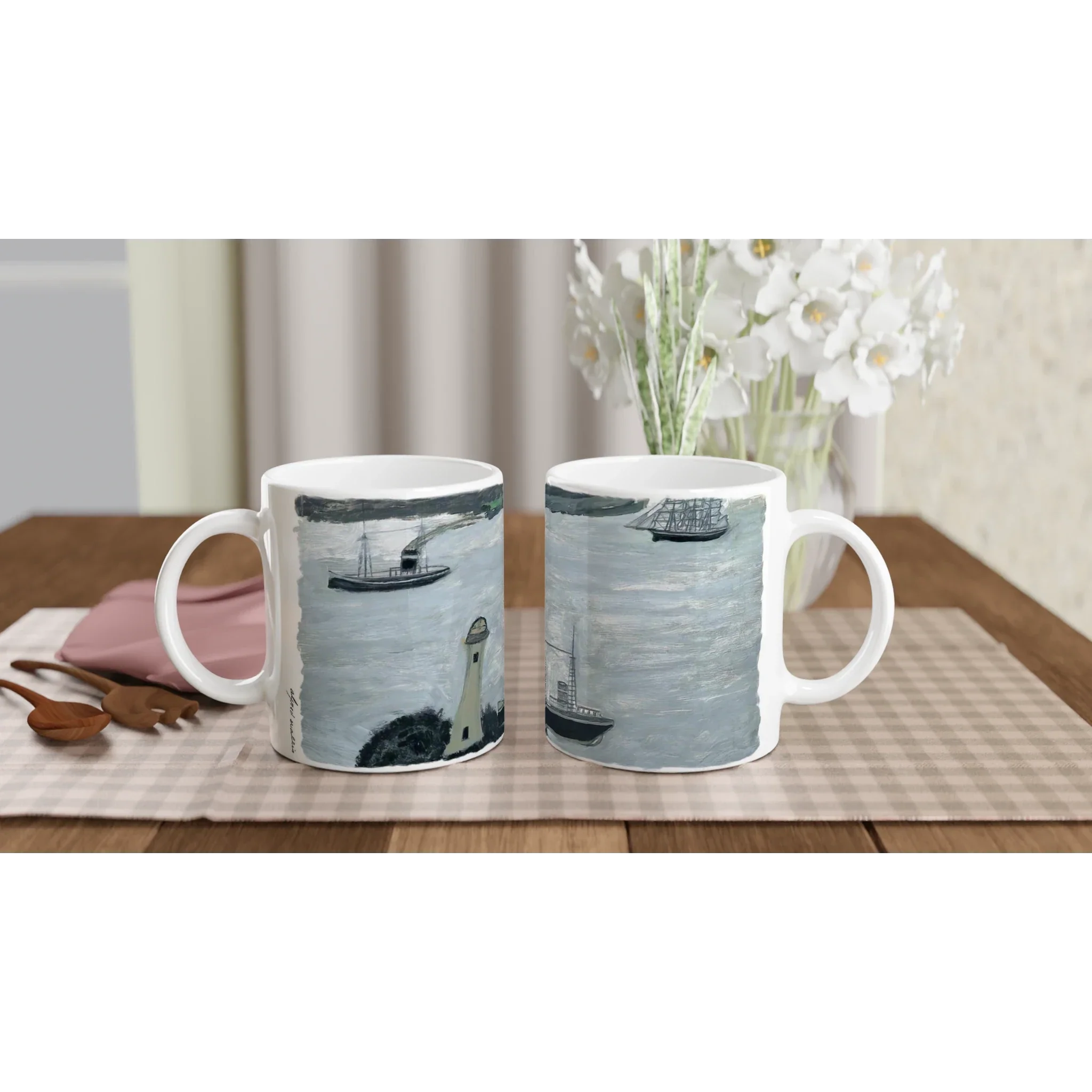 Alfred Wallis Ceramic Cornish Historical Art Masterpiece Art Mug. 'Against Longships, Fog' - Image 4