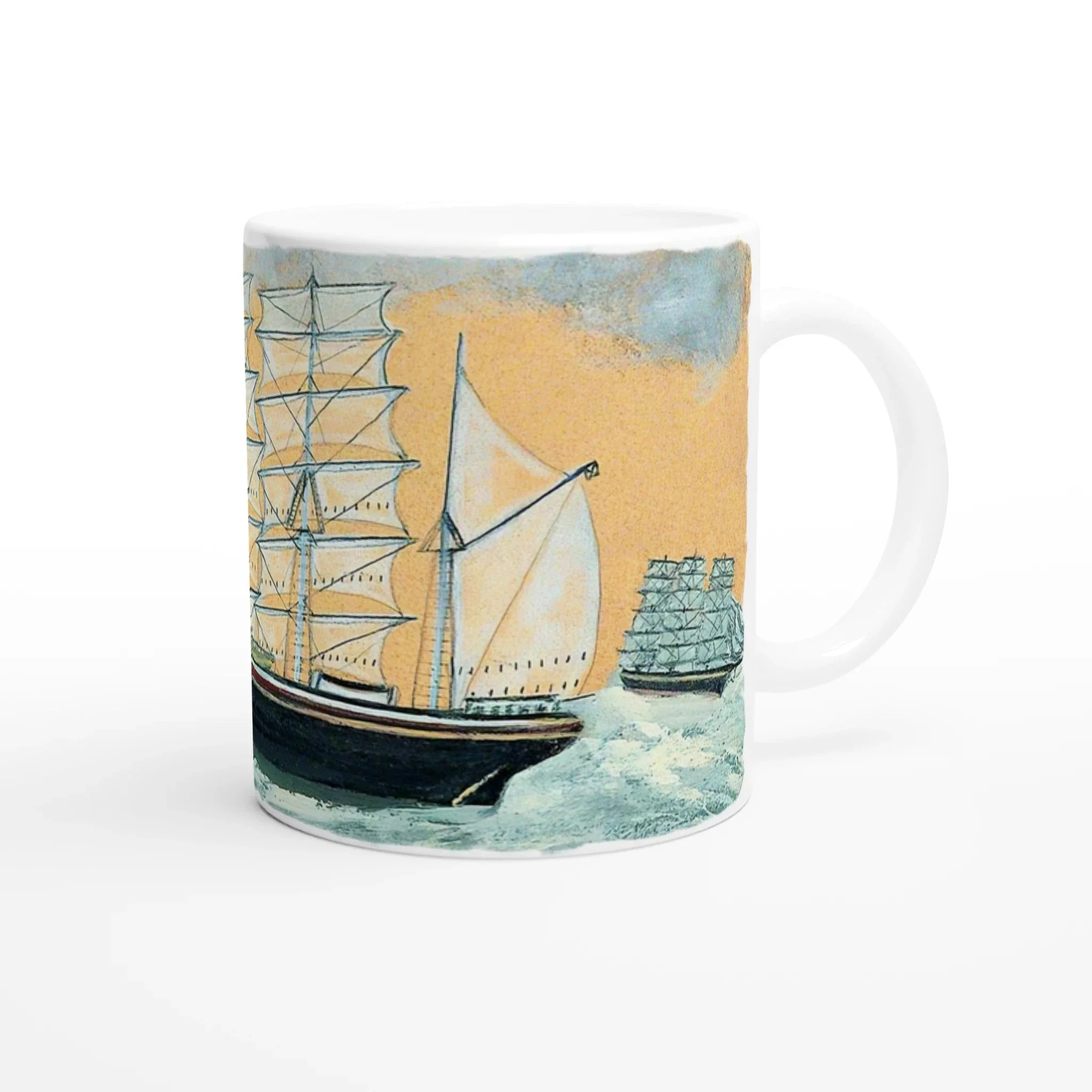 Alfred Wallis Ceramic Cornish Historical Art Masterpiece Art Mug. 'Headland with Two Three-Masters' - Image 2