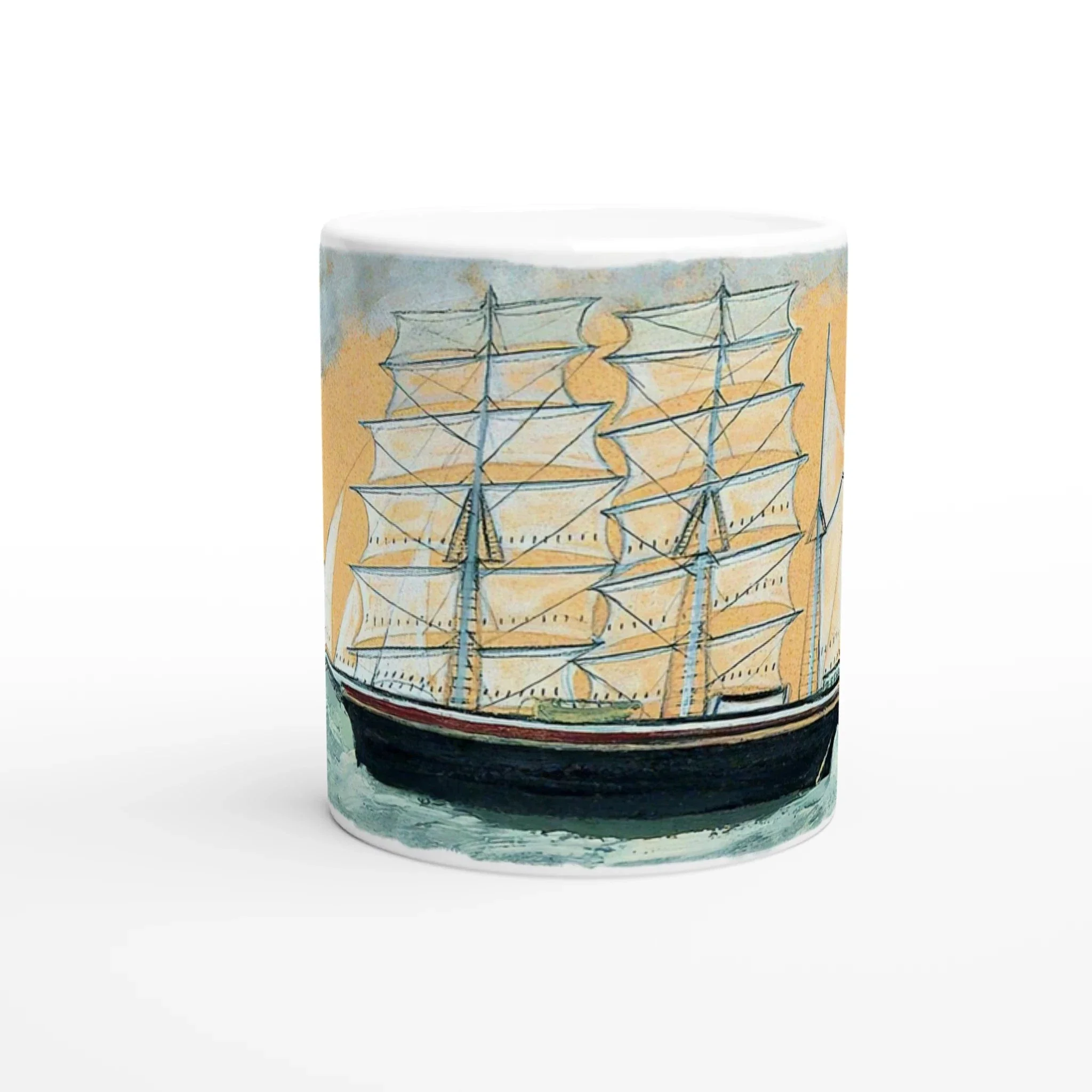 Alfred Wallis Ceramic Cornish Historical Art Masterpiece Art Mug. 'Headland with Two Three-Masters' - Image 3