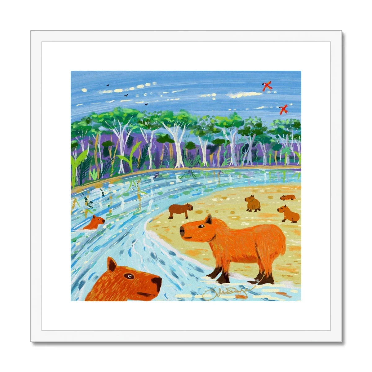 John Dyer Amazon Rainforest Capybara Framed Open Edition Jungle Fine Art Print. Animal Art Prints