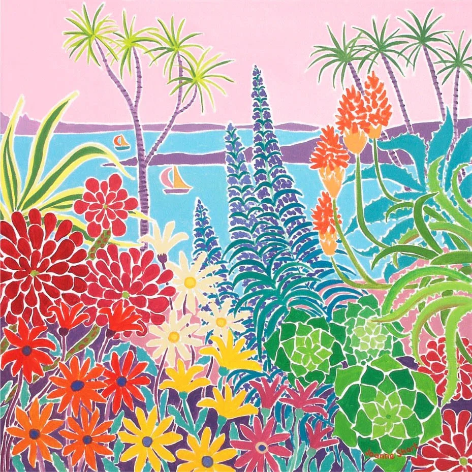 Signed Limited Edition Print. 'An Explosion of Colour, Tresco Abbey Garden'. By Cornish Artist Joanne Short. Cornwall Art Gallery Print