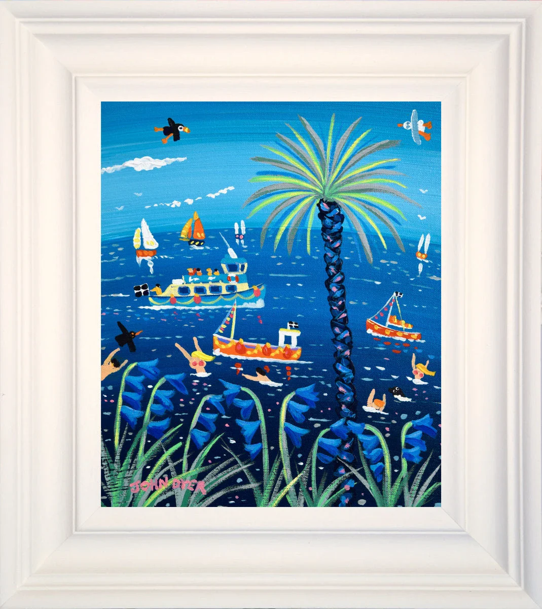 'Bathing Blue Belles, Falmouth', 12x10 inches acrylic on canvas. Coastal Bluebell Painting of Cornwall. Cornish Artist John Dyer. - Image 2