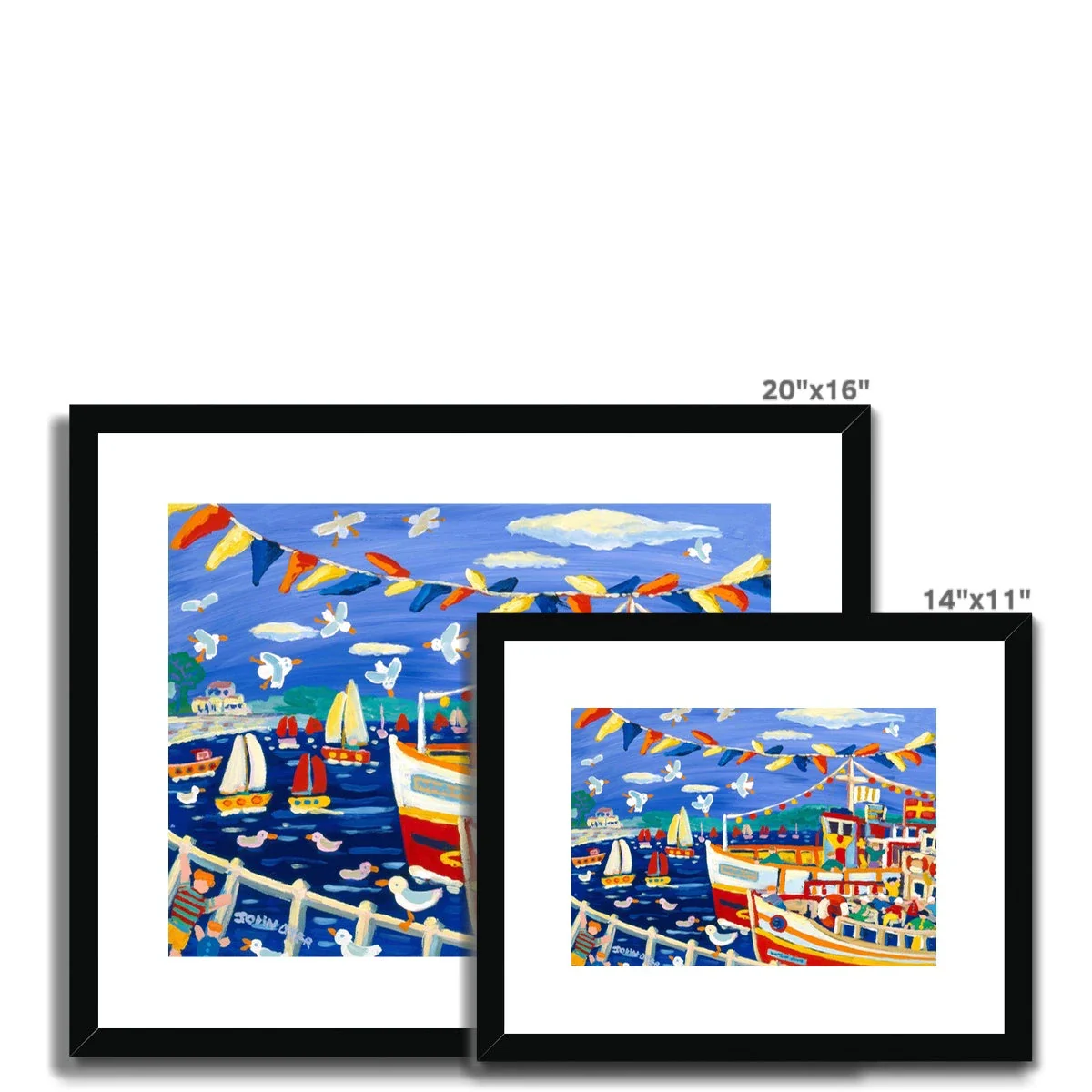 John Dyer Framed Open Edition Cornish Fine Art Print. 'Beanie Hats and Pleasure Boats, Falmouth'. Cornwall Art Gallery - Image 11