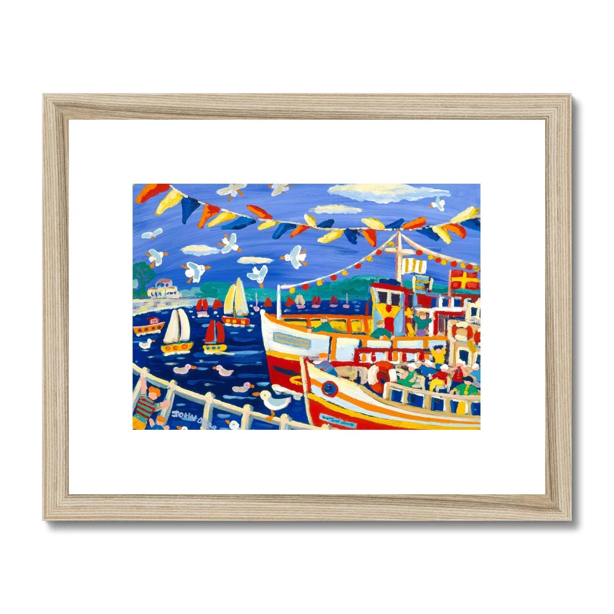 John Dyer Framed Open Edition Cornish Fine Art Print. 'Beanie Hats and Pleasure Boats, Falmouth'. Cornwall Art Gallery - Image 3