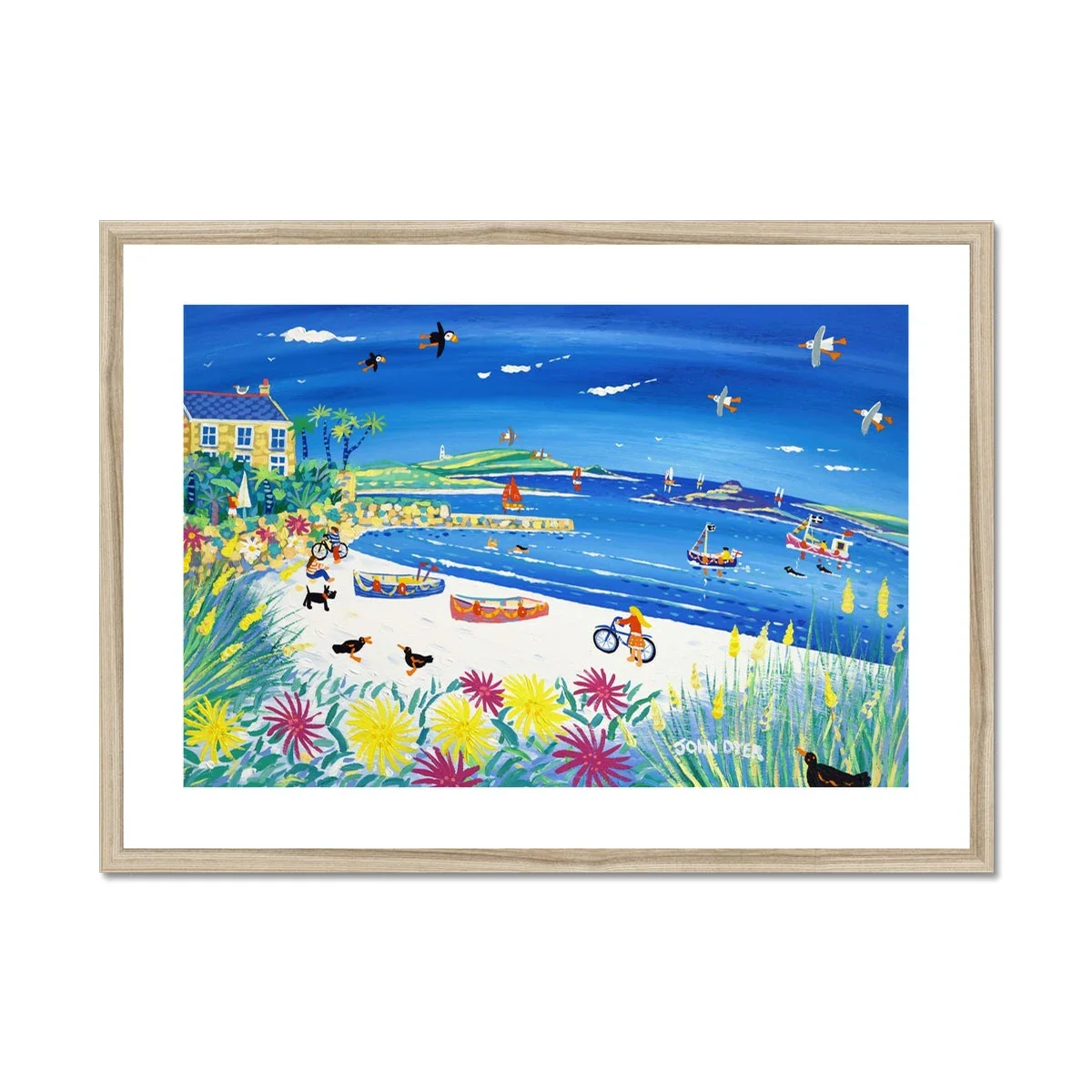 John Dyer Coastal Framed Open Edition Art Print. 'Bikes on the Beach, Old Grimsby, Tresco'. Gallery Tresco Print - Image 3