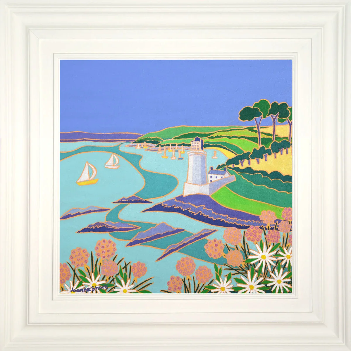'Sea Pinks and Daisies, St Anthony Lighthouse',  18x18 inches oil on canvas. Painting by Cornish Artist Joanne Short - Image 2