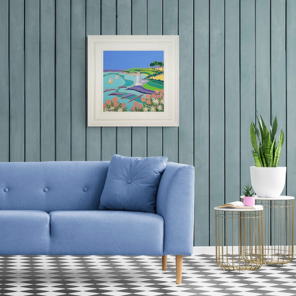 'Sea Pinks and Daisies, St Anthony Lighthouse',  18x18 inches oil on canvas. Painting by Cornish Artist Joanne Short - Image 3