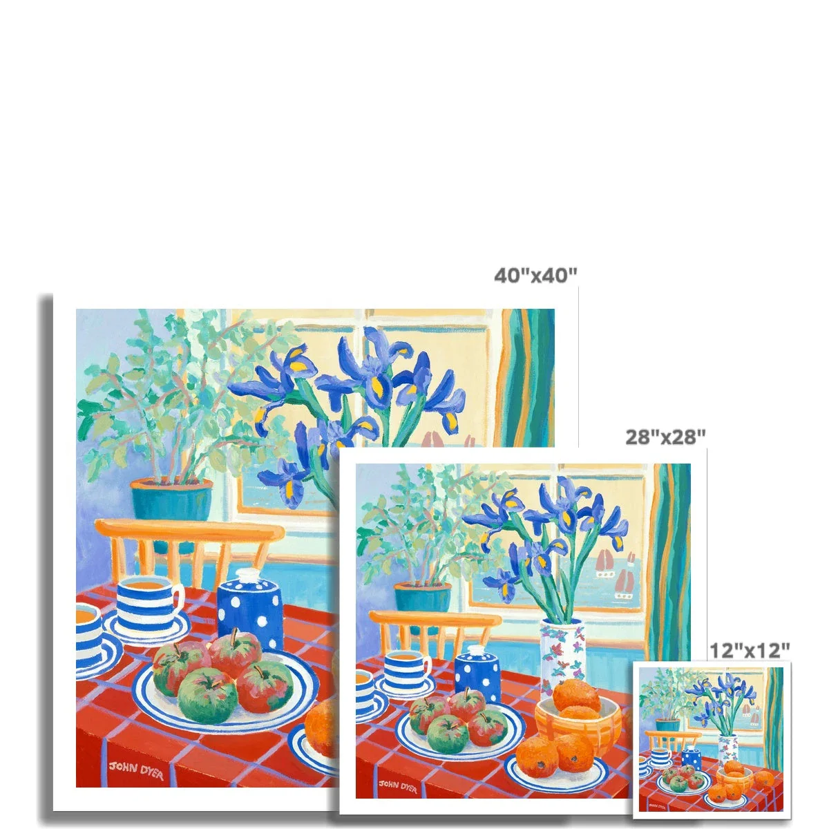 John Dyer Fine Art Print. Open Edition Still Life Cornish Art Print. 'Blue Irises on a Cornish Table'. Cornwall Art Gallery - Image 3