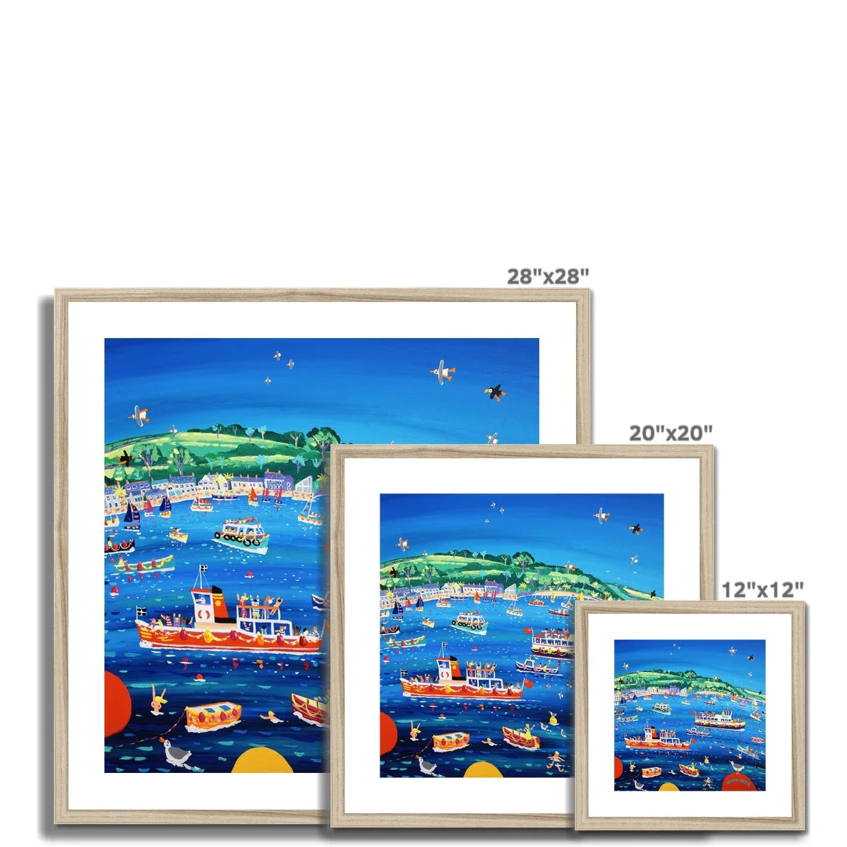 John Dyer Framed Open Edition Cornish Fine Art Print. Blue sky and Ferry Boats, Greenbank, Falmouth - Image 5