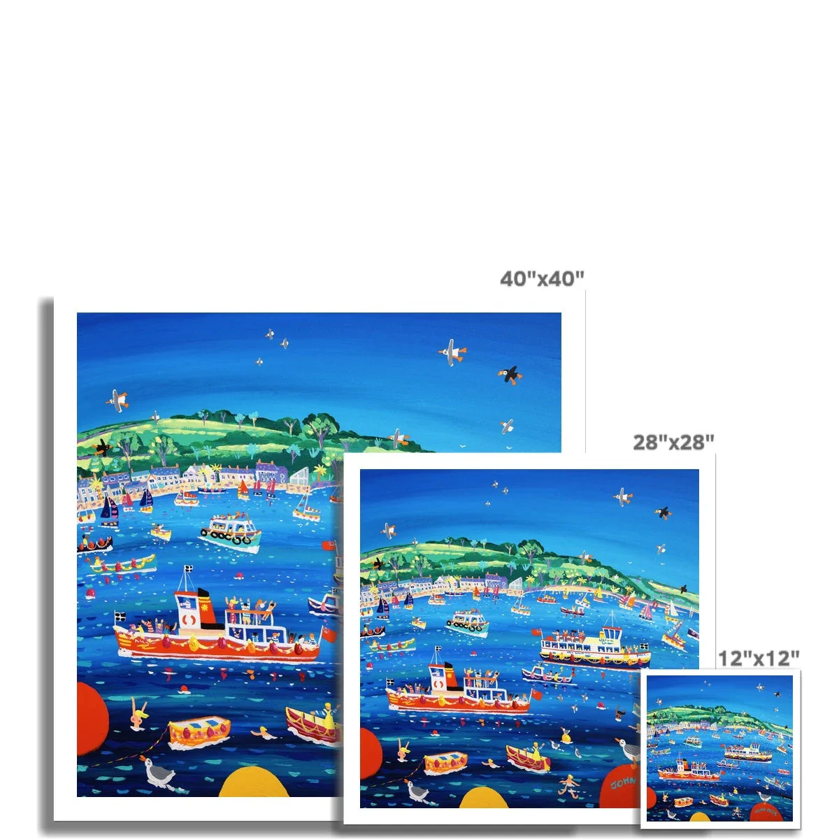 John Dyer Fine Art Print. Open Edition Cornish Art Print. 'Blue sky and Ferry Boats, Greenbank, Falmouth'. Cornwall Art Gallery - Image 3
