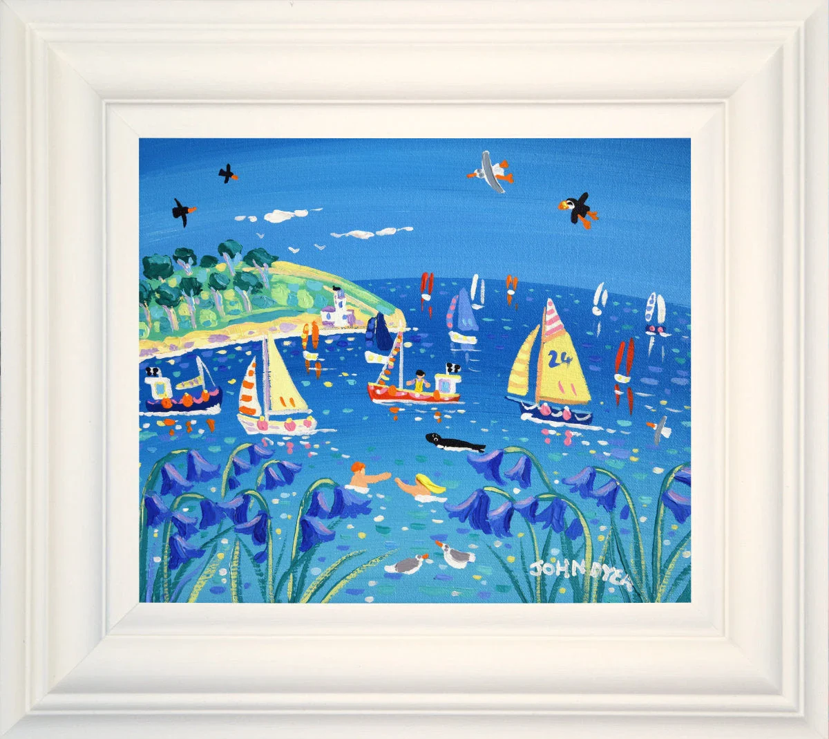'Bluebell Days, St Anthony Lighthouse', 10x12 inches acrylic on canvas. Coastal Painting of Cornwall. Cornish Artist John Dyer. Cornwall Art Gallery - Image 2