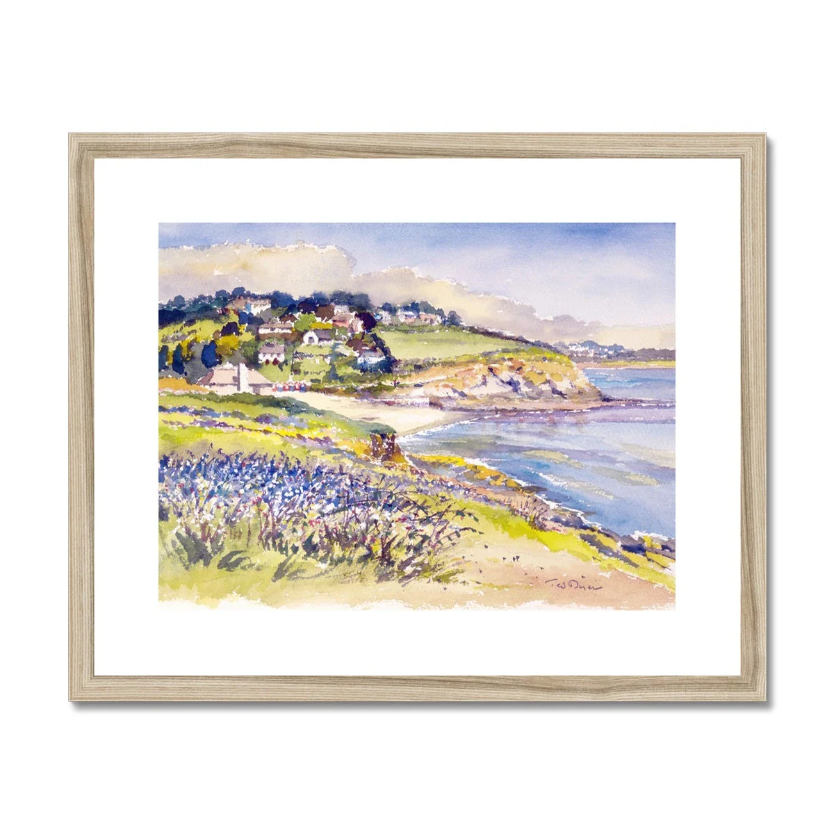 Ted Dyer Framed Open Edition Cornish Fine Art Print. 'Bluebells on the Cliff, Swanpool'. Cornwall Art Gallery - Image 3