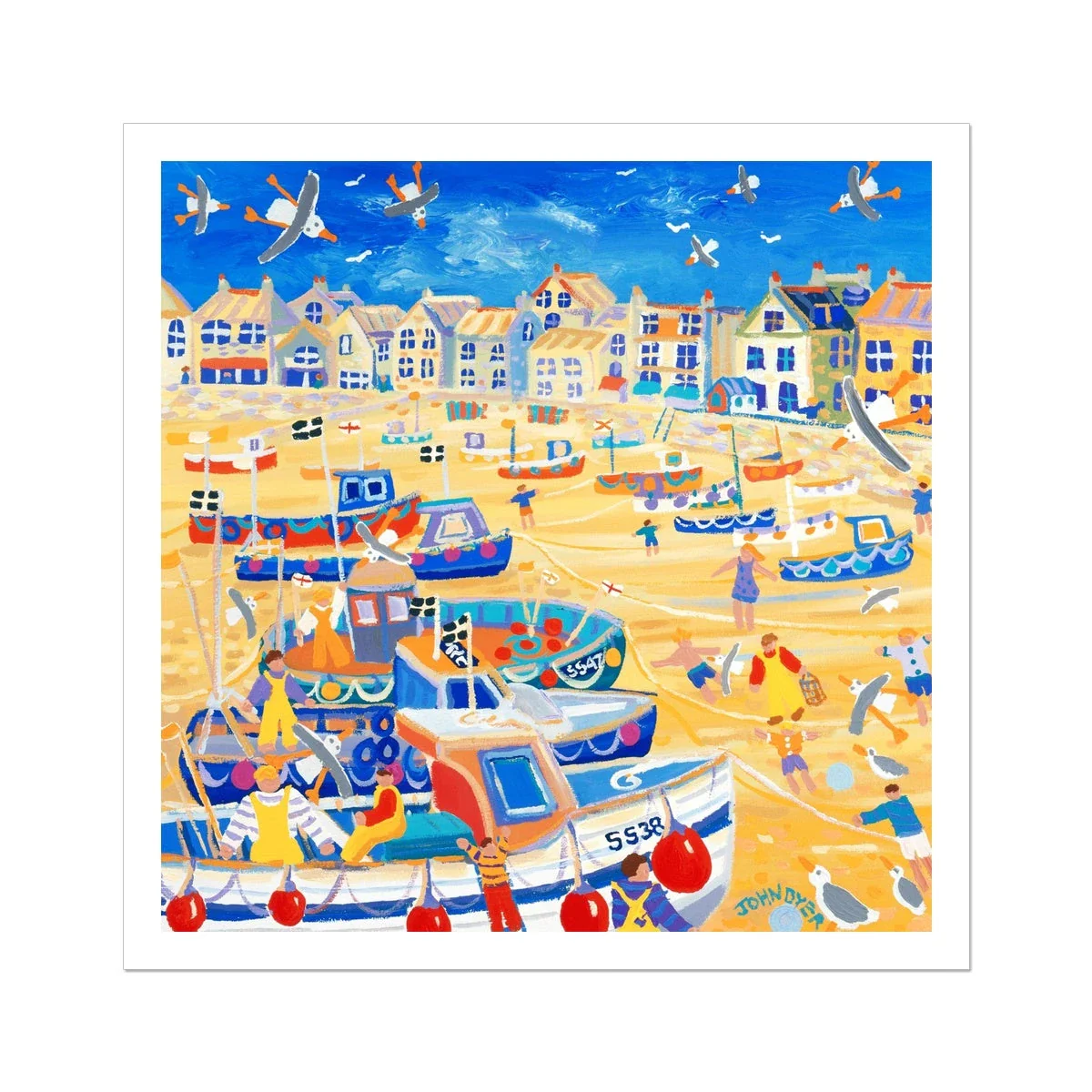 John Dyer Fine Art Print. Open Edition Cornish Art Beach Print. 'Boats and ropes, St Ives'. Cornwall Art Gallery