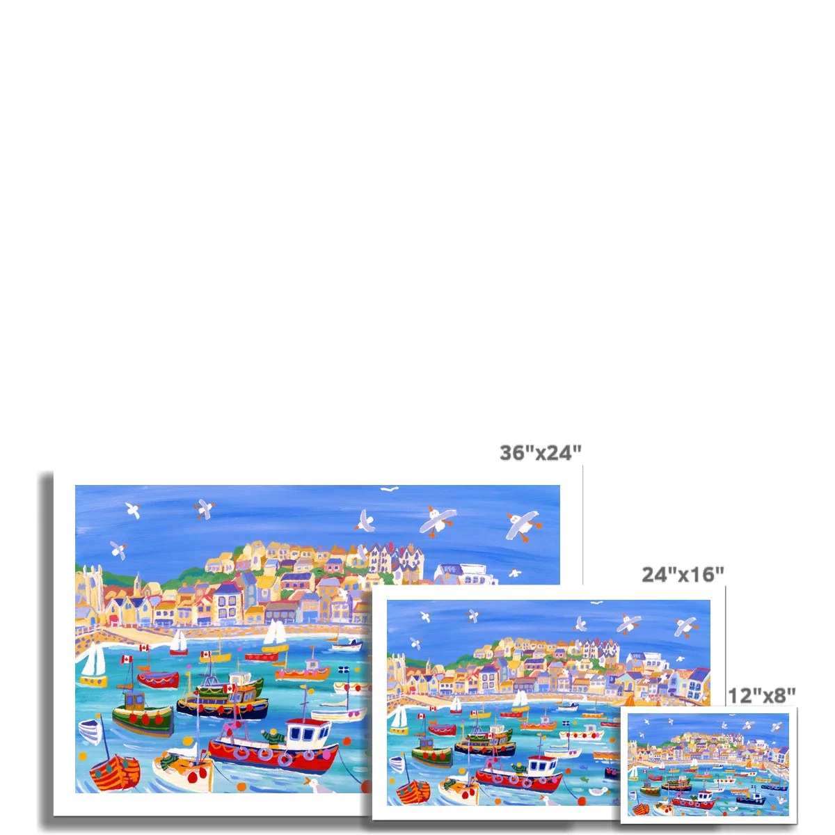 John Dyer Fine Art Print. Open Edition Cornish Art Print. 'Boats in the Harbour on a High Tide, St Ives'. Cornwall Art Gallery - Image 3