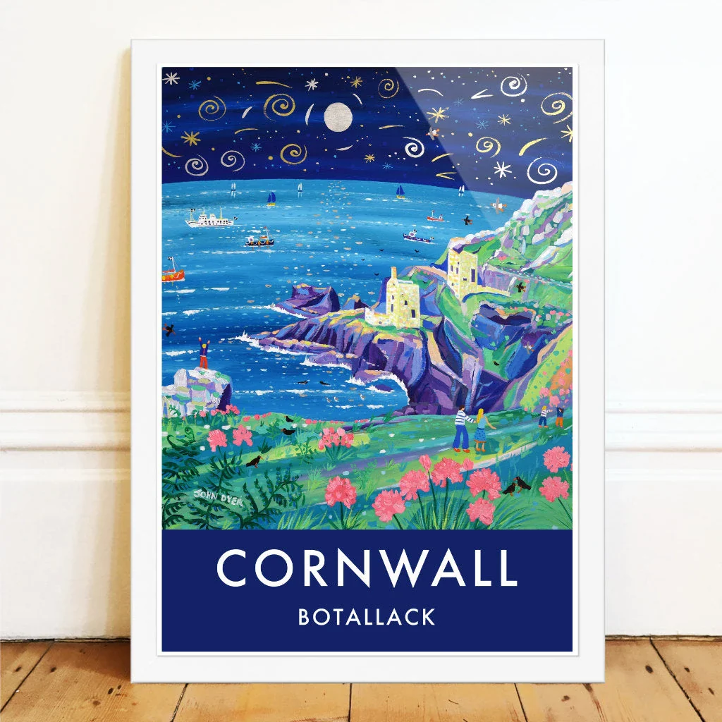 Cornish art print of the Botallack Tin Mines, Cornwall by Cornish Artist John Dyer. Cornwall Art Gallery, Vintage Style Posters. - Image 2