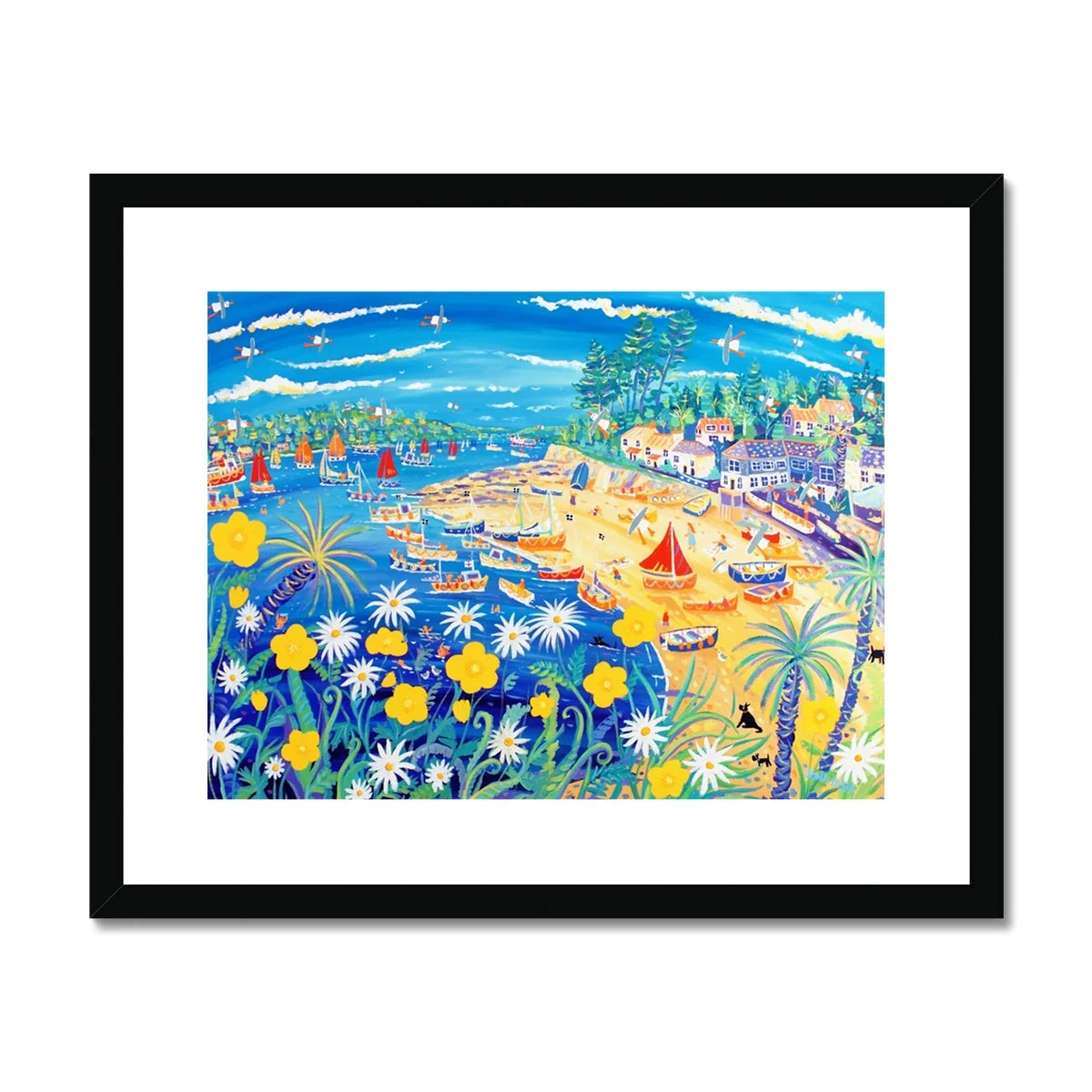 John Dyer Framed Open Edition Cornish Art Print. 'Buttercups and Bathers, Helford Passage, Cornwall'. - Image 2