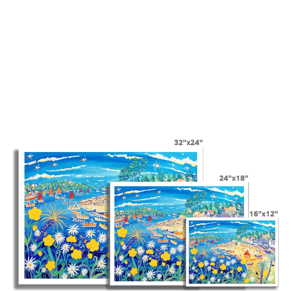 John Dyer Fine Art Beach Print 'Buttercups and Bathers, Helford Passage, Cornwall'. Open Edition Cornish Art Print - Image 3