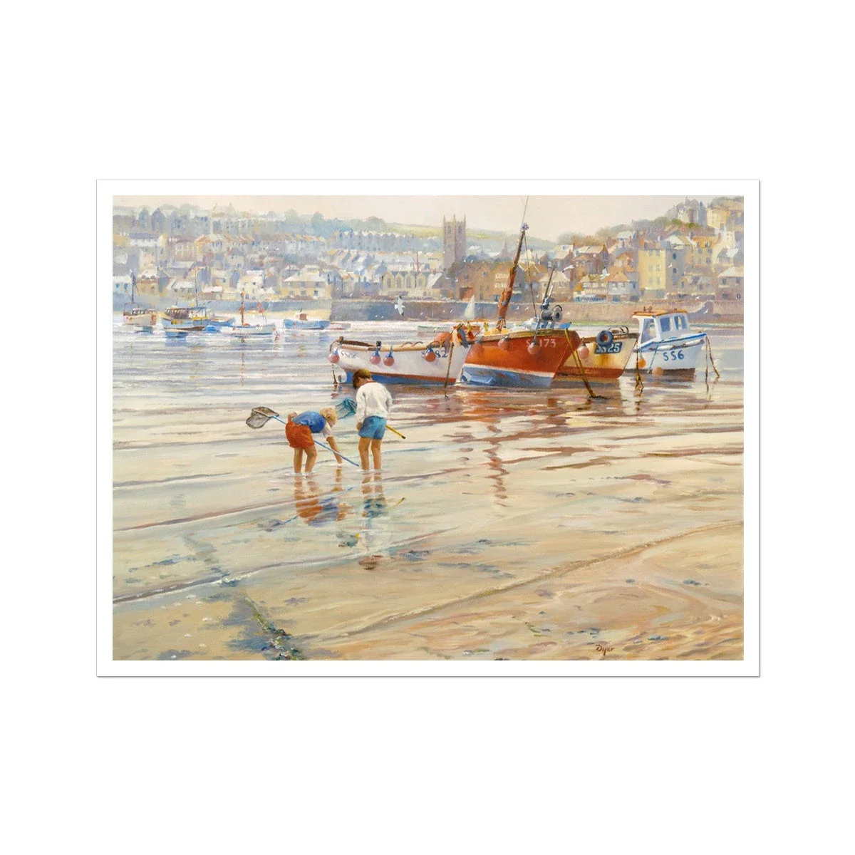 Ted Dyer Fine Art Print. Open Edition Cornish Art Beach Print. 'Calm Waters, St Ives Harbour, Cornwall'. Cornwall Art Gallery