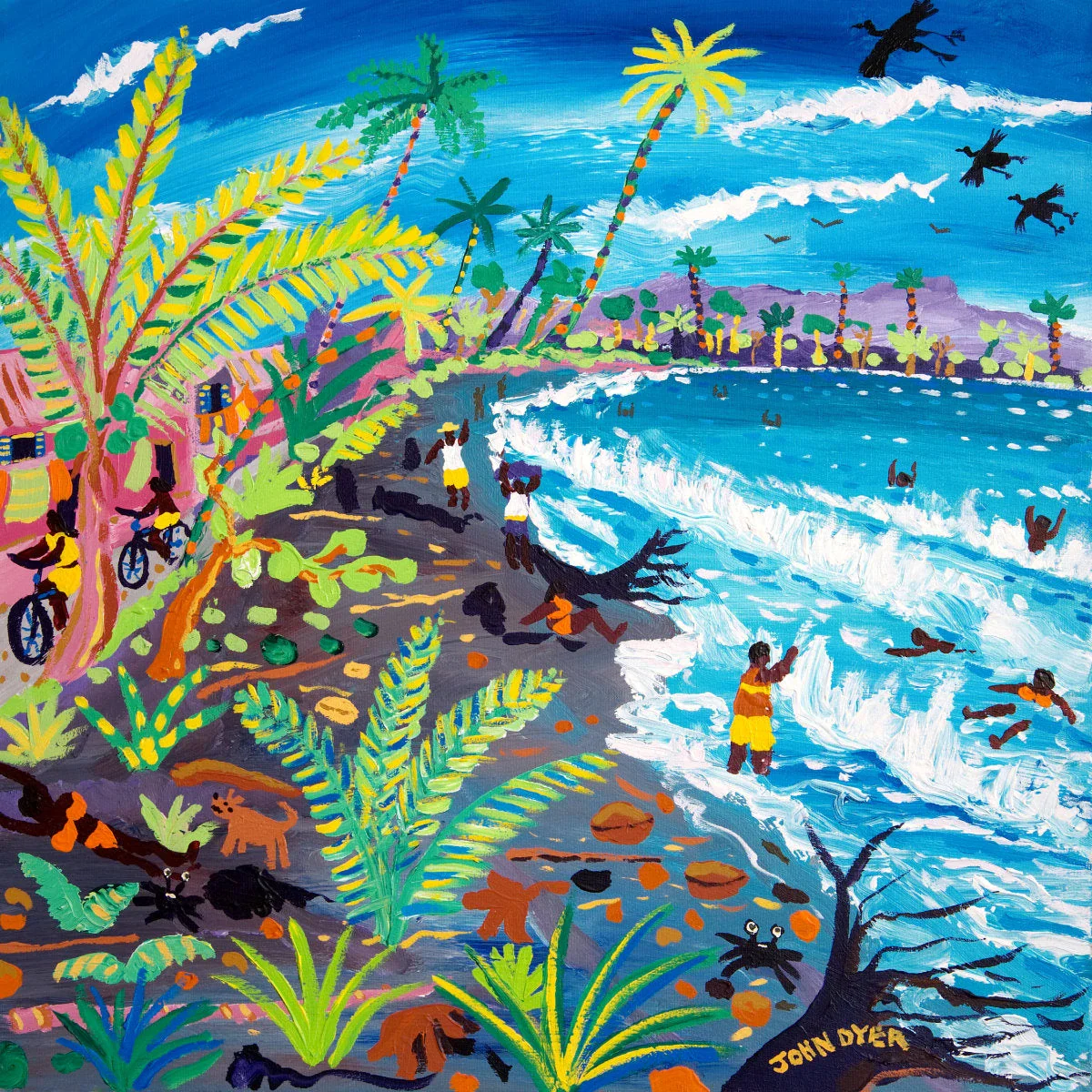John Dyer Fine Art Print. Open Edition Cornish Art Print. 'Caribbean Beach Life, Costa Rica'. Caribbean Art Gallery - Image 4