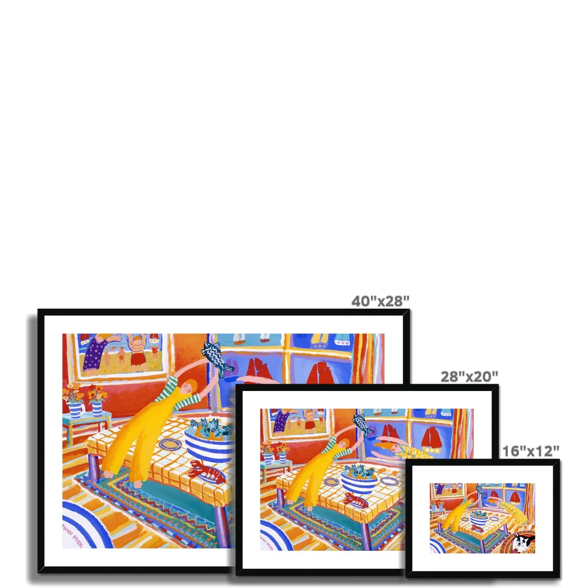 John Dyer Framed Open Edition Cornish Art Print. 'Cat on a Kashmir with Stargazy Pie'. Cornwall Art Gallery - Image 6