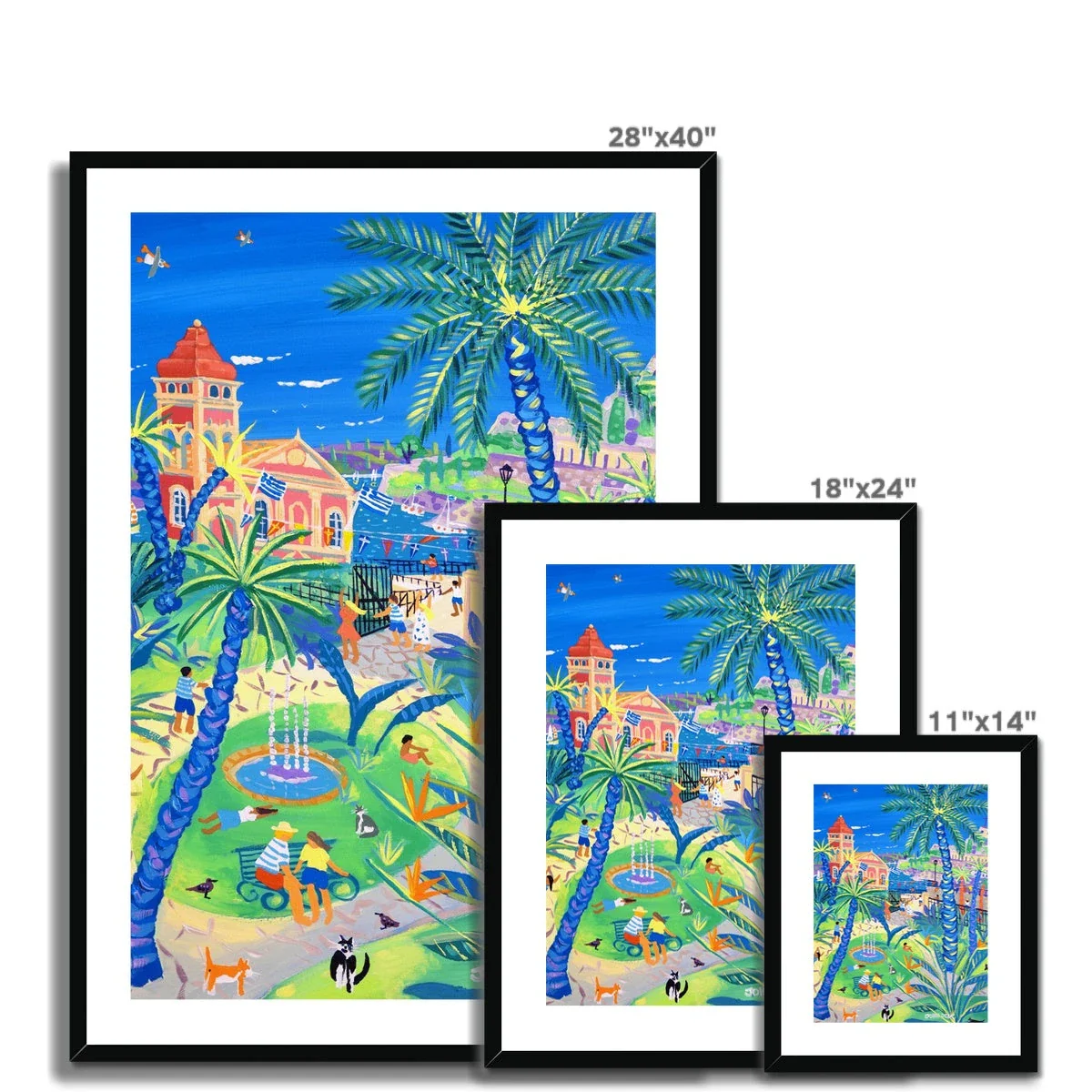 John Dyer Greece Artwork. Framed Open Edition Art Print. 'Cats, Families, and Fun in the Garden of the People, Corfu Town Greece'. Greek Art Gallery - Image 11