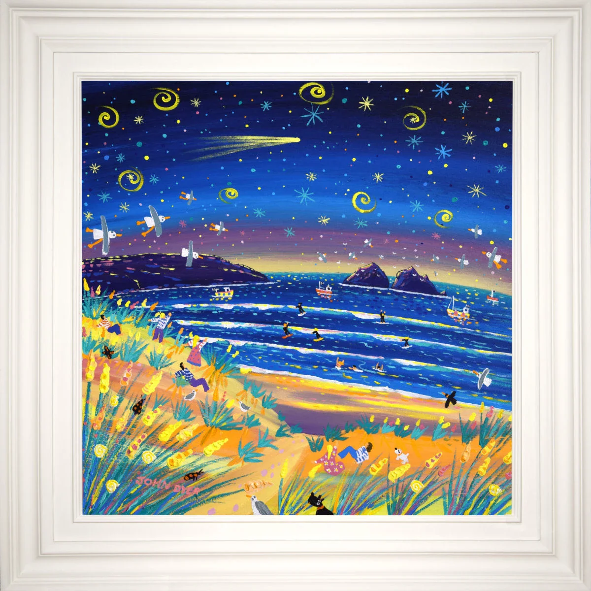 'Celestial Night, Holywell Bay', 24x24 inches acrylic on canvas. Cornwall Painting by Cornish Artist John Dyer - Image 2