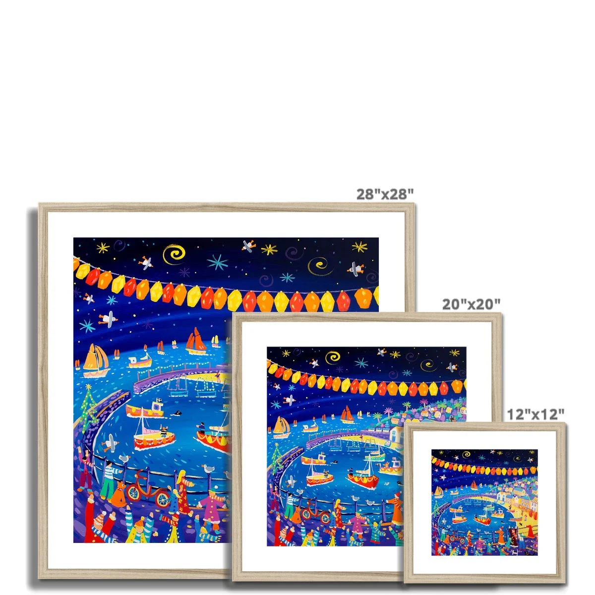 John Dyer Framed Open Edition Cornish Art Print. 'Christmas Lights, Mousehole'. Cornwall Art Gallery - Image 5