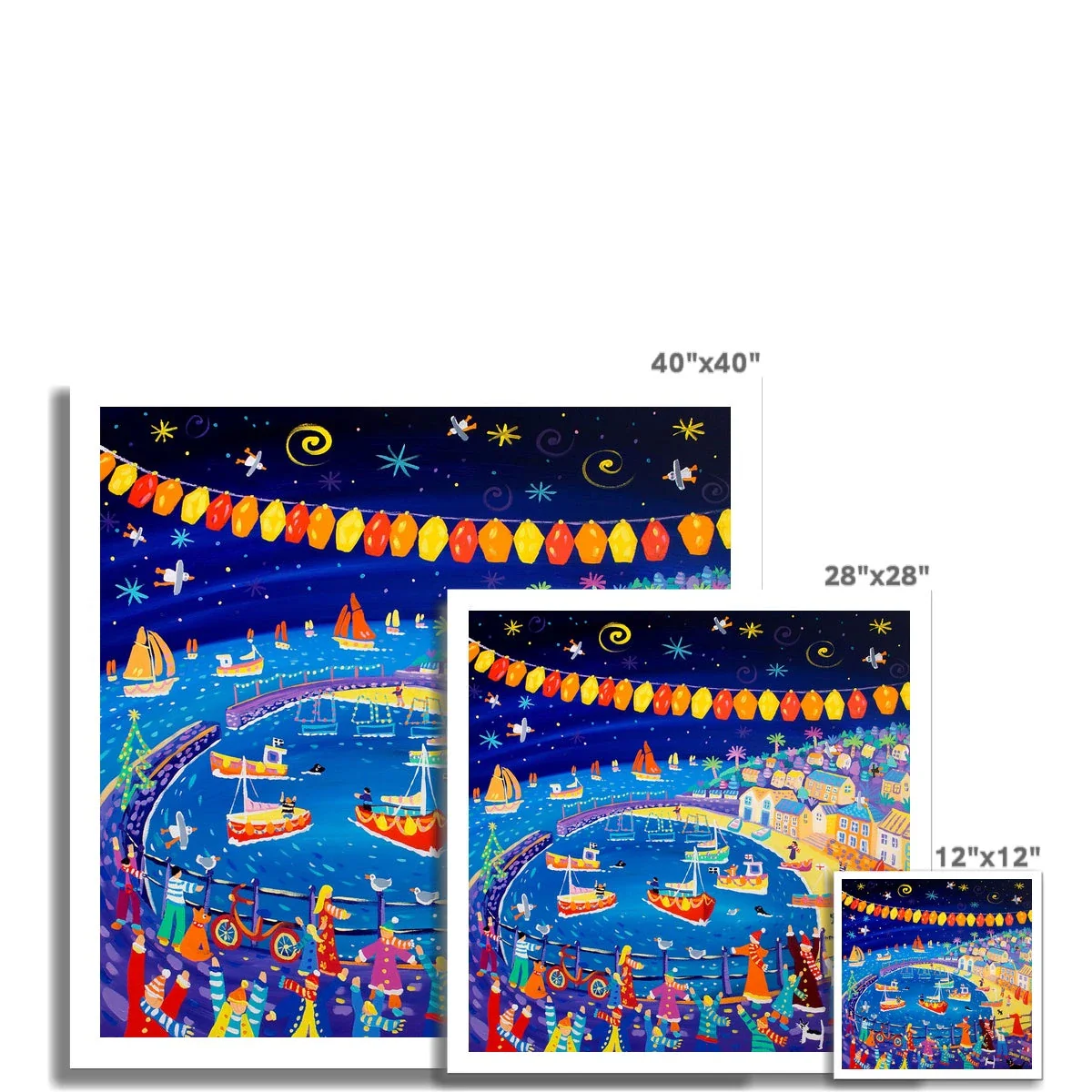 John Dyer Fine Art Print. Open Edition Cornish Art Print. 'Christmas Lights, Mousehole'. Cornwall Art Gallery - Image 2