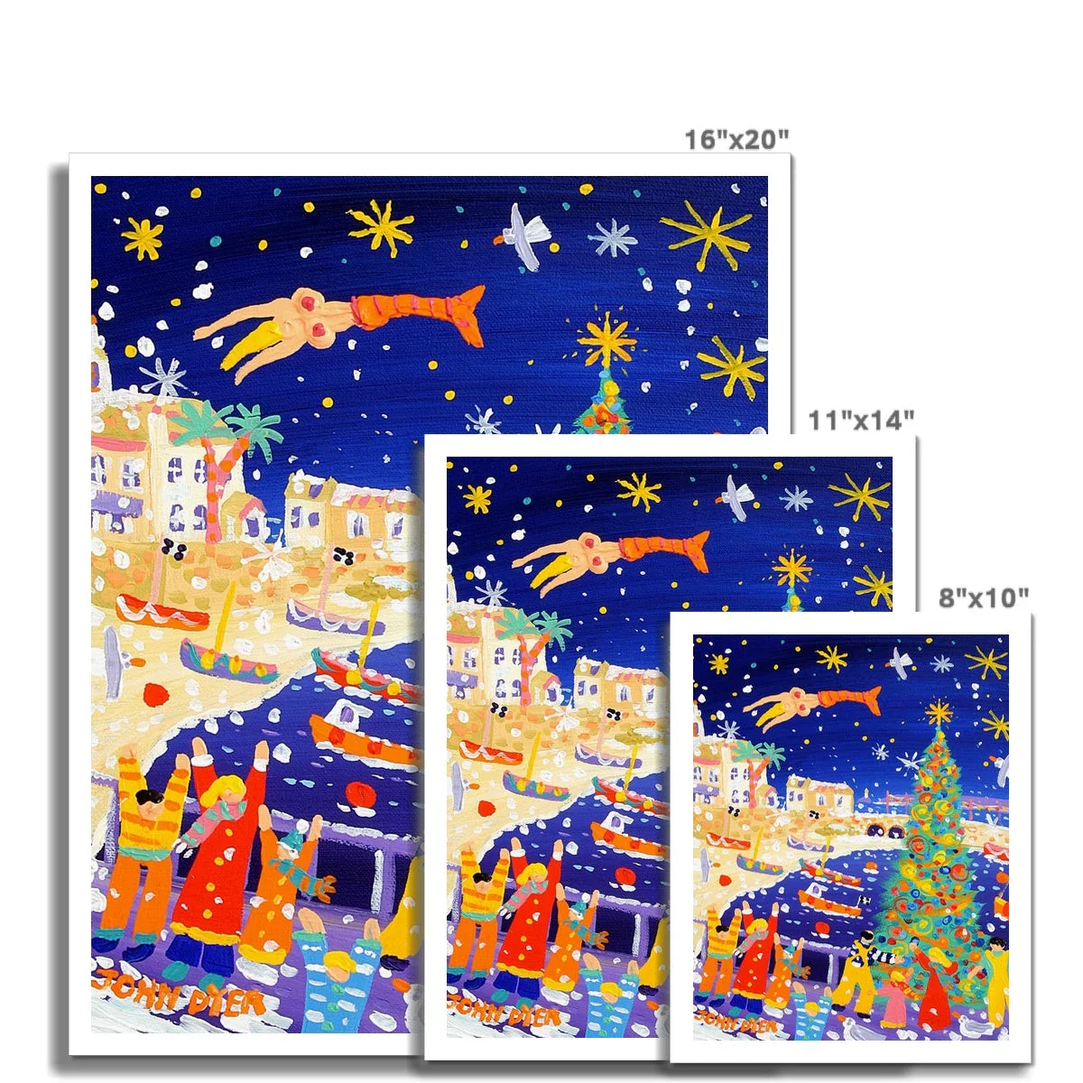 John Dyer Fine Art Print. Open Edition Cornish Art Print. 'Christmas Magic, St Ives'. Cornwall Art Gallery - Image 3