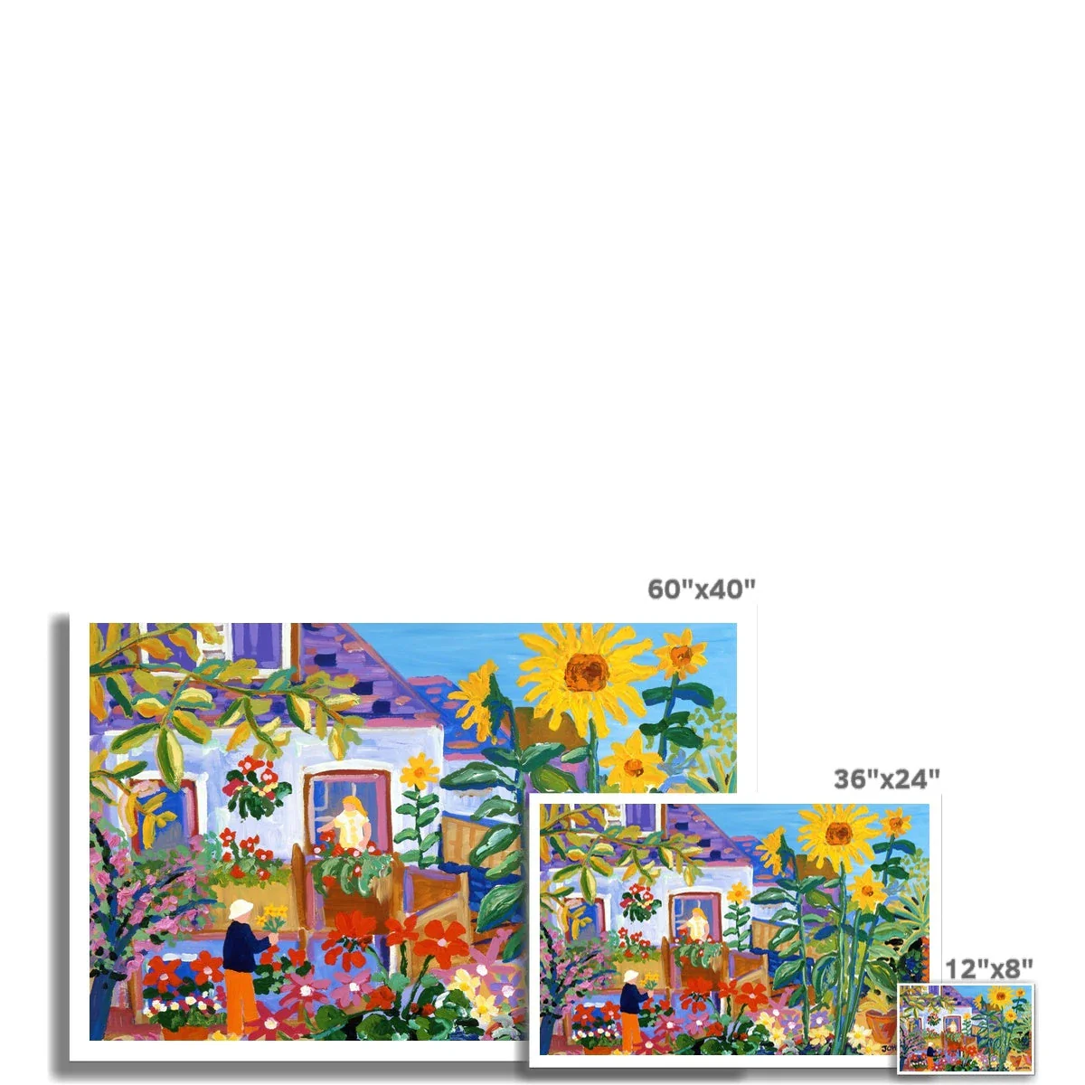John Dyer Fine Art Print. Open Edition Cornish Sunflower Art Print. 'Collecting Flowers in a Cornish Garden'. Cornwall Art Gallery - Image 3