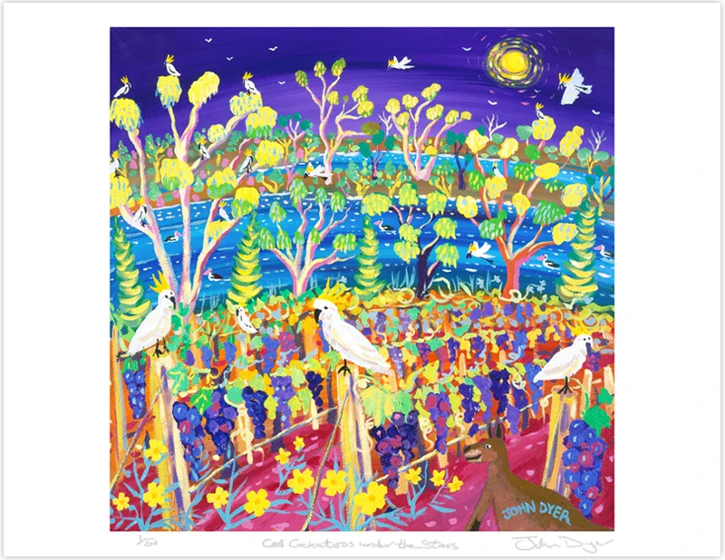 Limited Edition Australian Art Print by John Dyer. Cool Cockatoos under the Hot Sun. Banrock Station Wine Australia. Animal Art Prints - Image 2