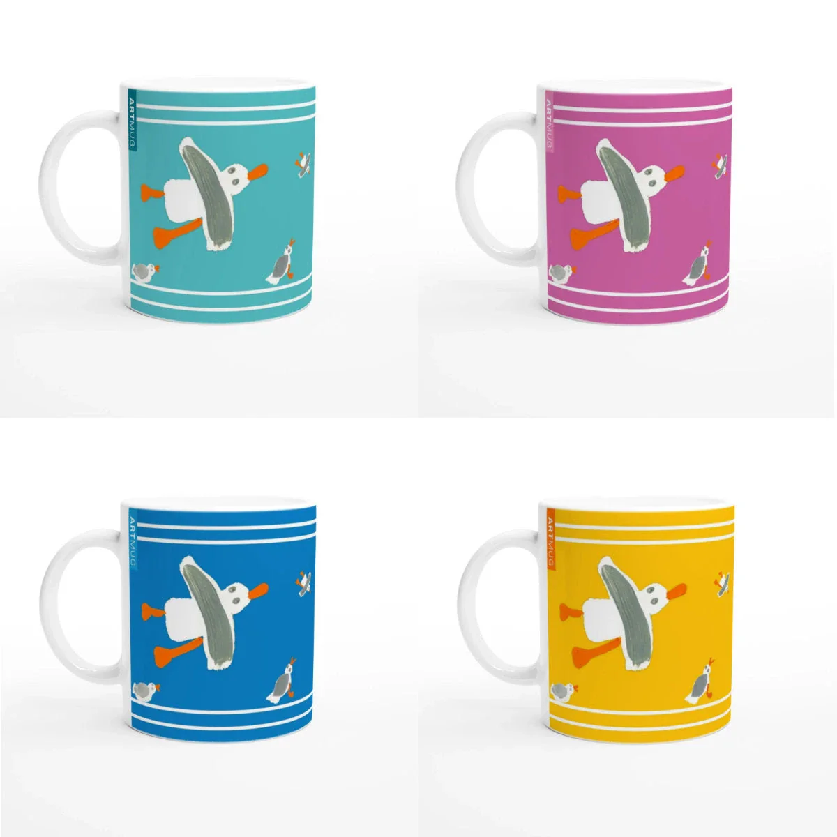 Cornish Seagulls Ceramic Art Mug Bundle Set by John Dyer