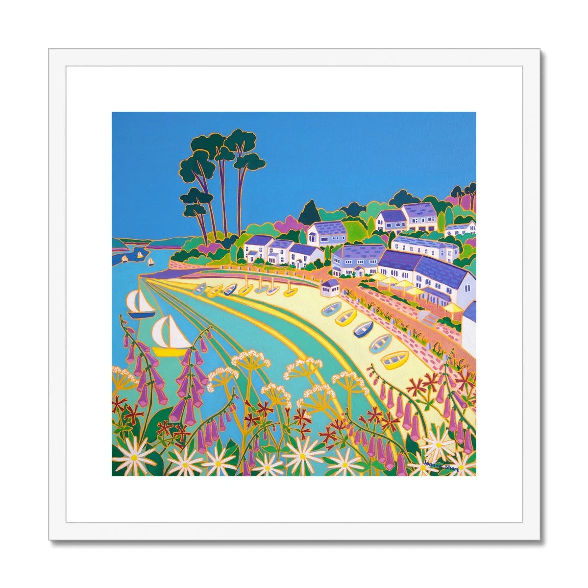 Joanne Short Framed Open Edition Cornish Fine Art Print. 'Cornish Wild Flowers, Helford Passage'. Cornwall Art Gallery