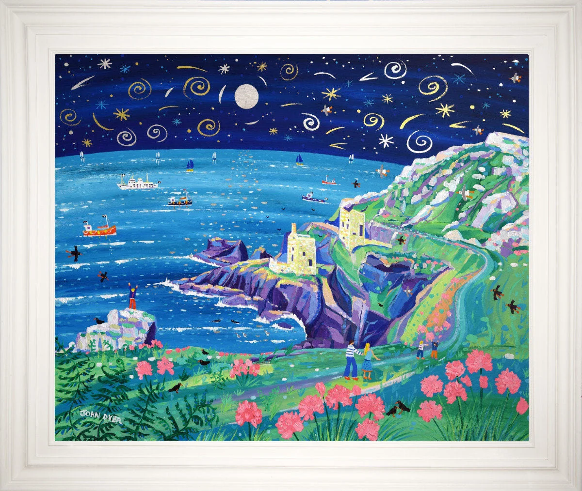 'Shooting Stars over Botallack'. 33x40 inches original art acrylic on board. Paintings of Cornwall by Cornish Artist John Dyer. Cornwall Art Gallery - Image 2
