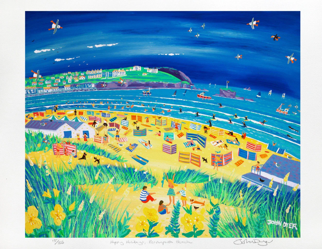 Cornwall Art Limited Edition Print. 'Happy Holidays, Perranporth Beach' by John Dyer - Image 2