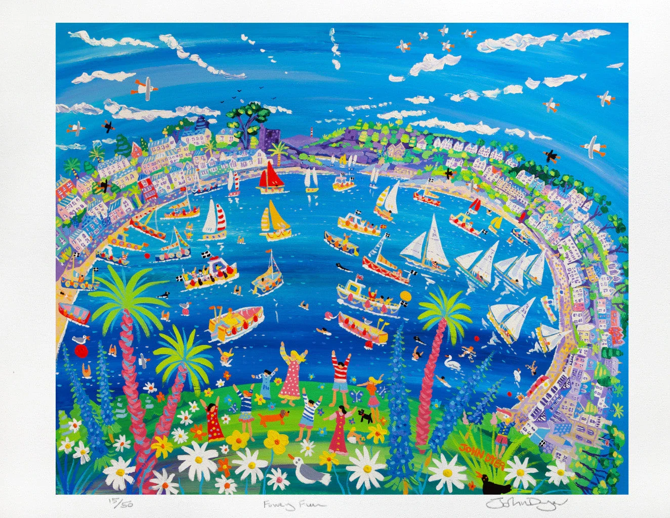 Signed Limited Edition Print by Cornish artist John Dyer. 'Fowey Fun'. Cornwall Art Gallery Print - Image 2