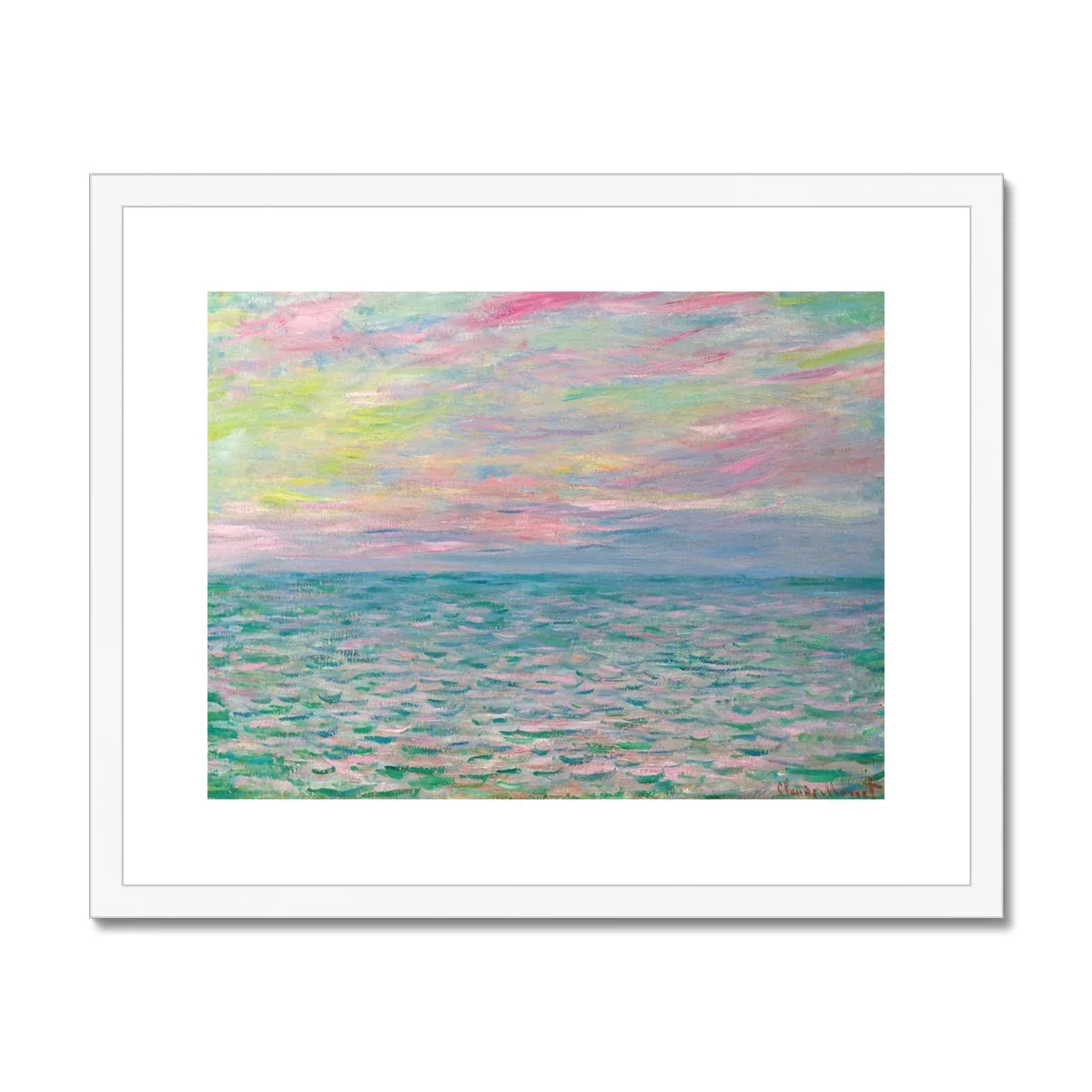 'Coucher De Soleil À Pourville, Pleine Mer' by Claude Monet. Open Edition Fine Art Print. Historic Art Framed and Mounted Print