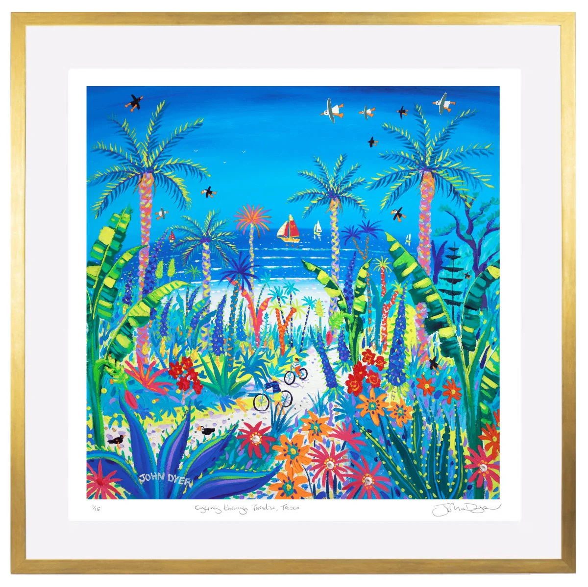'Cycling through Paradise, Tresco'. Framed Special Limited Edition Print by John Dyer - Image 2