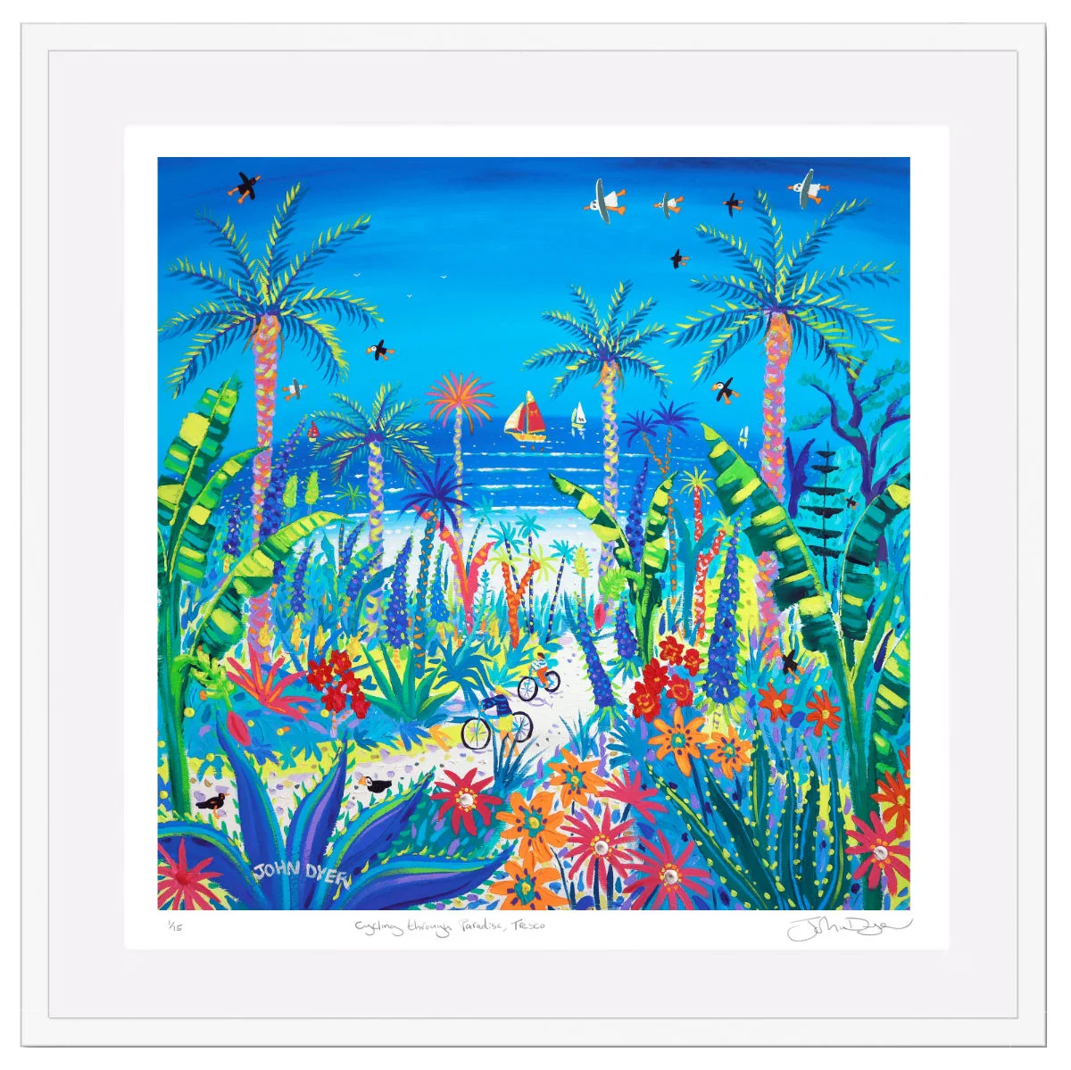 'Cycling through Paradise, Tresco'. Framed Special Limited Edition Print by John Dyer - Image 8