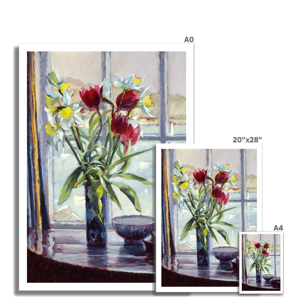 Ted Dyer Fine Art Print. Open Edition Cornish Art Print. 'Daffodils and Tulips in a Vase, Still Life'. Cornwall Art Gallery - Image 3