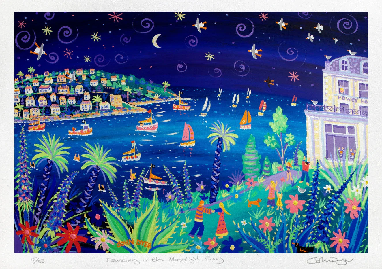 'Dancing in the Moonlight, Fowey, Cornwall'. Limited Edition Print by Cornish Artist John Dyer - Image 2