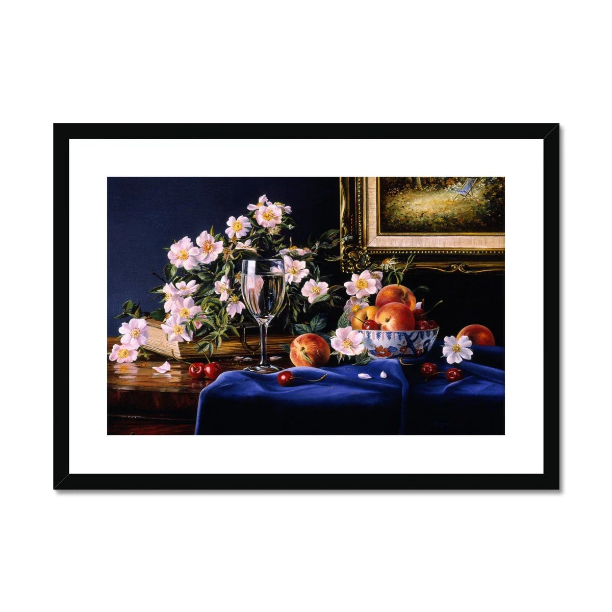 Ted Dyer Framed Open Edition Cornish Fine Art Print. 'Dog Roses and Peaches Still Life'. Cornwall Art Gallery - Image 2